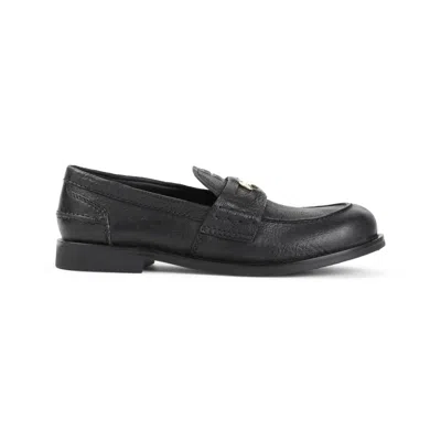 Miu Miu Textured Black Calf Leather Loafers