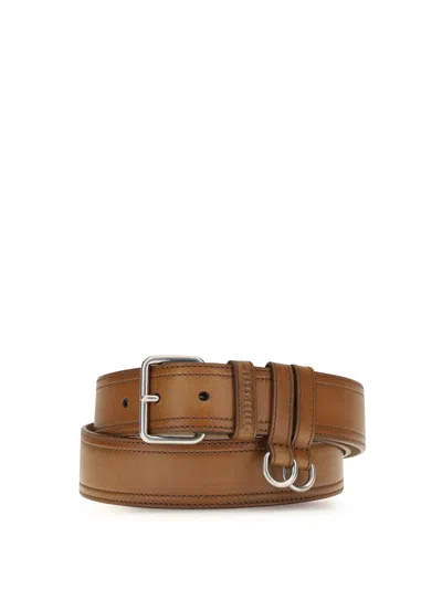 Miu Miu Textured Calf Leather Belt In Cognac