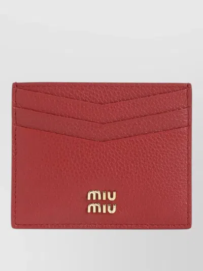 Miu Miu Textured Leather Card Holder Slim Design In Brown