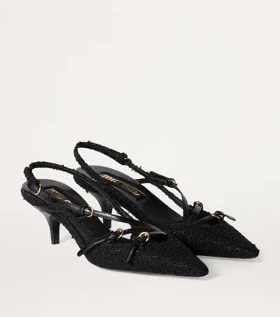 Miu Miu Textured Slingback Pumps 55 In Black