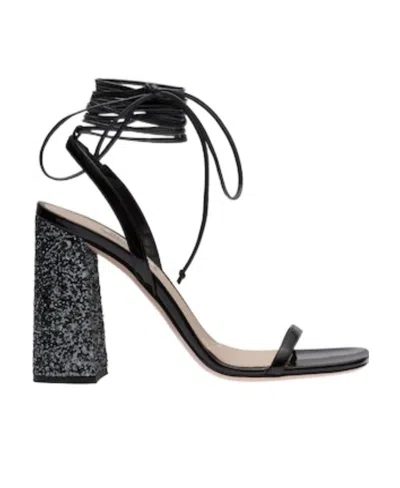Miu Miu Glitter And Patent Leather Sandals In Black