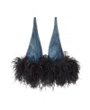 Miu Miu Denim Feathers Embellishment Top In Blue