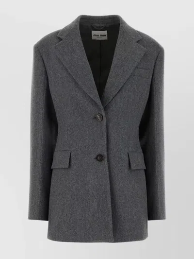 MIU MIU THREE-BUTTON WOOL BLAZER WITH PADDED SHOULDERS