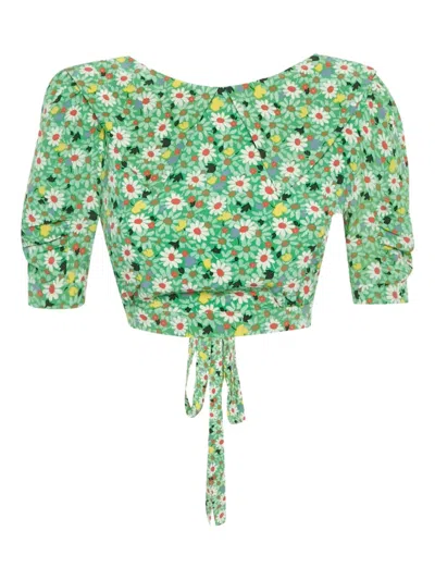 Pre-owned Miu Miu Tie-detail Cropped Top In Green