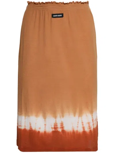 Miu Miu Tie-dye Midi Skirt In Brown