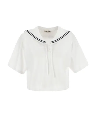 Miu Miu Tie-front Cropped Blouse In White
