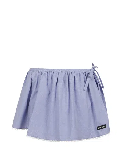 Miu Miu Tie Gingham Mini Skirt In Blue