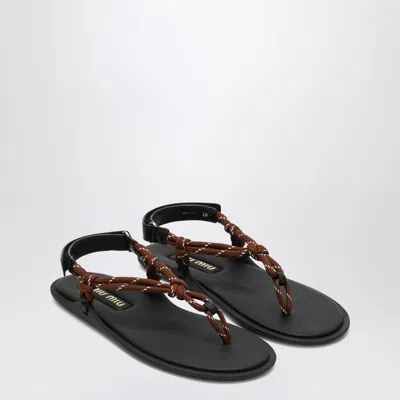 Miu Miu Tobacco-coloured Riviere Sandal In Rope And Leather Women In Brown