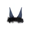 Miu Miu Plunging Neckline Feather Trim Top In Blue