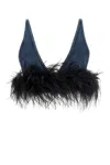 Miu Miu Denim Feathers Embellishment Top In Blunero