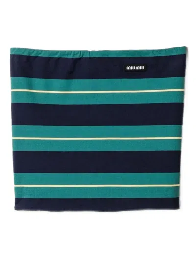 Miu Miu Striped Jersey Bustier Top In Green