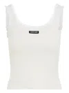 Miu Miu Ribbed Tank Top With Lace Details In White