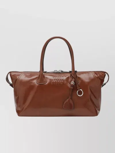 Miu Miu Top Handle Bag Detachable Strap Metal Hardware In Brown