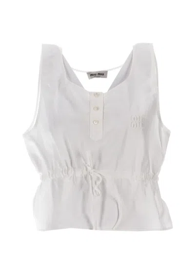 Miu Miu Top Popeline Fiammato In White
