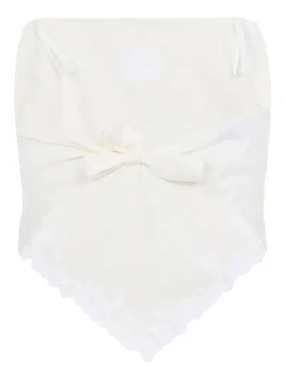 Miu Miu Top Tela Fiammata Ricamo Fiori In White