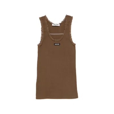 Miu Miu Garment-dyed Cotton Tank Top In Brown