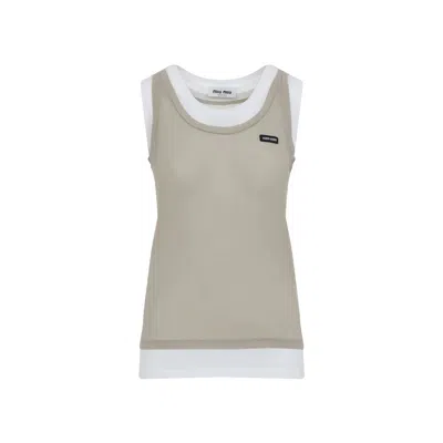 Miu Miu Cotton Tank Top Set In Neutral