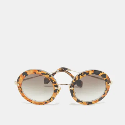 Pre-owned Miu Miu Tortoise Brown/grey Gradient Smu13n Frame Round Sunglasses