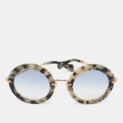 Pre-owned Miu Miu Tortoise Light Blue Gradient Smu 13n Frame Round Sunglasses