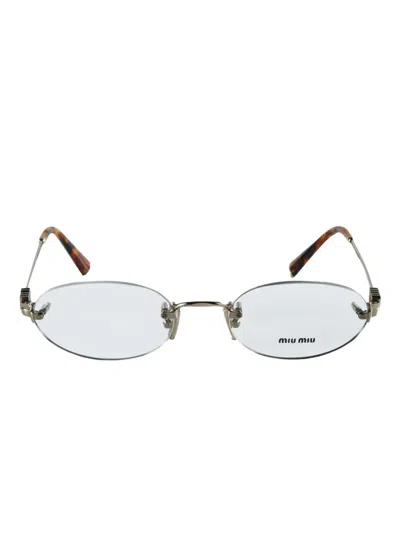 Miu Miu Tortoiseshell Detail Oval-frame Sunglasses In Metallic