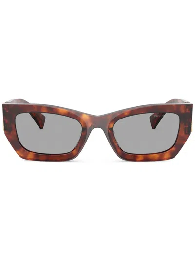 Miu Miu Tortoiseshell-effect Rectangle Sunglasses In Brown