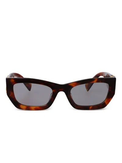 Miu Miu Tortoiseshell-effect Rectangle Sunglasses In Brown