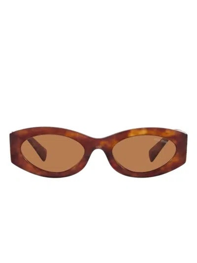 Miu Miu Tortoiseshell Oval-frame Sunglasses In Brown