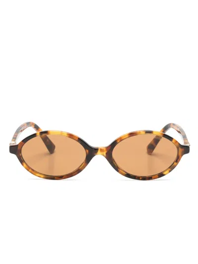 Miu Miu Tortoiseshell Oval-frame Sunglasses In Brown
