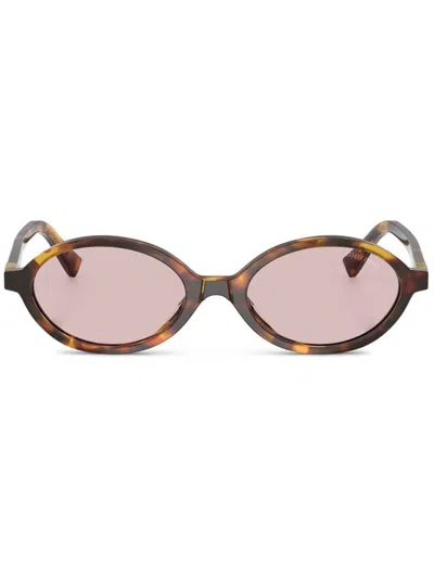 Miu Miu Tortoiseshell Oval Sunglasses In Pink