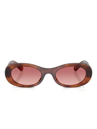 MIU MIU TORTOISESHELL-PATTERN OVAL-FRAME SUNGLASSES