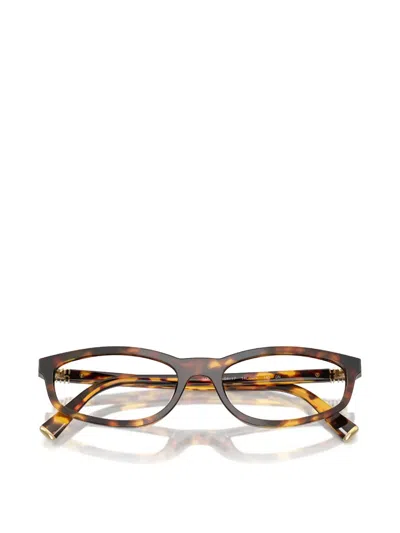 Miu Miu Tortoiseshell-effect Oval-frame Glasses In Brown