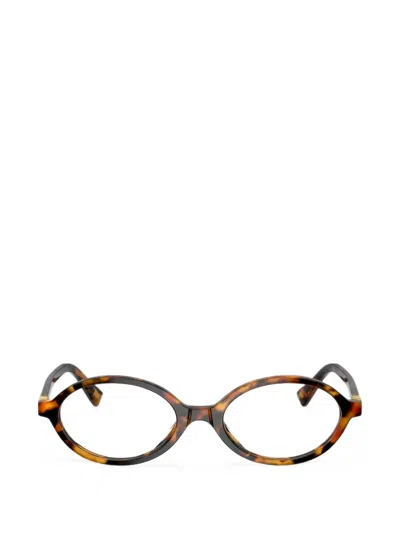 Miu Miu Tortoiseshell-effect Oval-frame Glasses In Brown