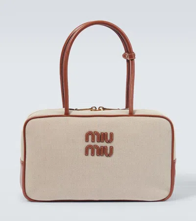 Miu Miu Tote Aus Canvas Mit Leder