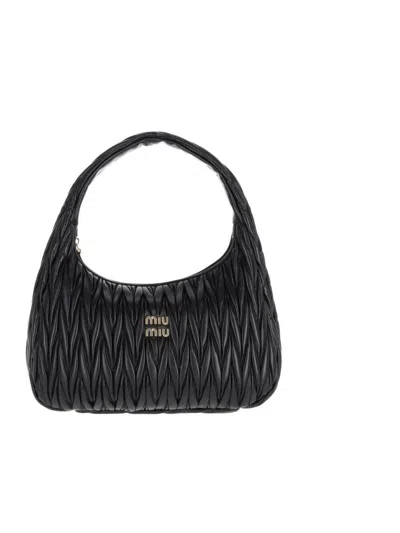 Miu Miu Logo-plaque Zipped Handbag In Black