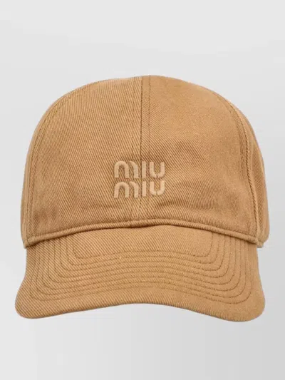 Miu Miu Treated Drill Baseball Cap Curved Brim In Gray