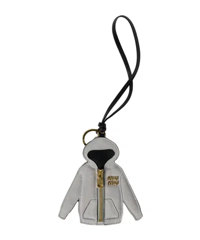 Miu Miu Suede Zip-up Hoodie Keyring In Gray