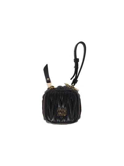 Miu Miu Trick Matelassé Nappa Leather Keyring In Black