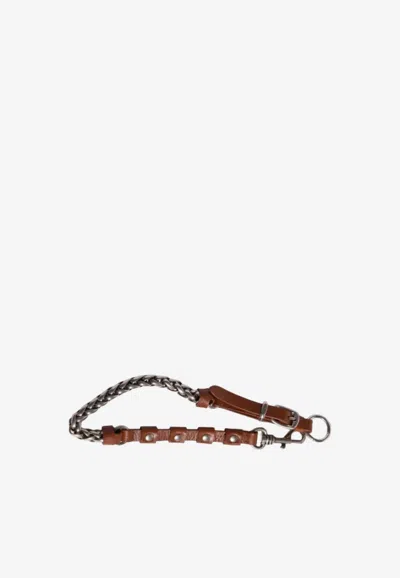 Miu Miu Trick Metal And Leather Key Ring In Brown