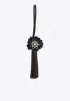 Miu Miu Trick Nappa Leather Flower Key Chain In Brown