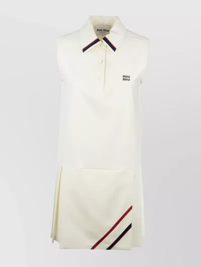 Miu Miu Trimmed Pleated Polo Collar Dress