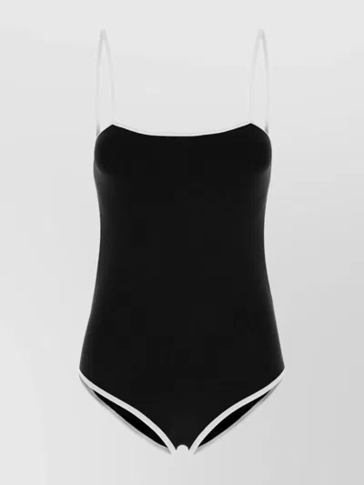 Miu Miu Trimmed Spaghetti Straps Stretch Lingerie In Navy
