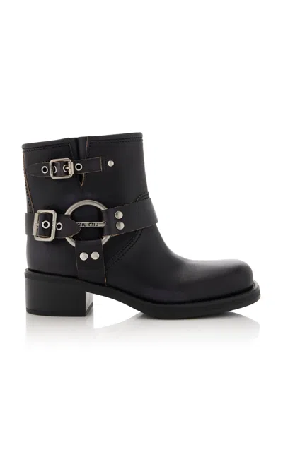 Miu Miu Tronchetti Leather Ankle Boots In Black