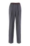 Miu Miu Virgin Wool Logo Pants In Blue