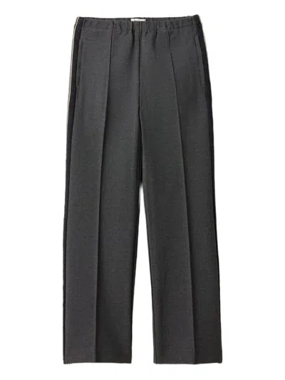 Miu Miu Knit Trousers With Side Stripe Detail In Gray