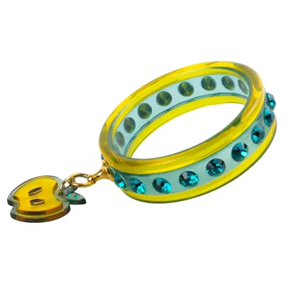 Pre-owned Miu Miu Turquoise And Yellow Acrylic Jeweled Bracelet Bangle With Apple Charm