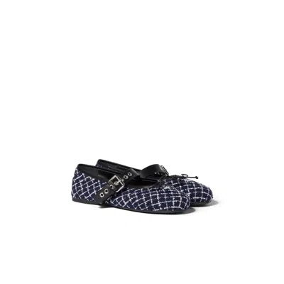 Miu Miu Tweed Check Ballerinas In Blue/ivory