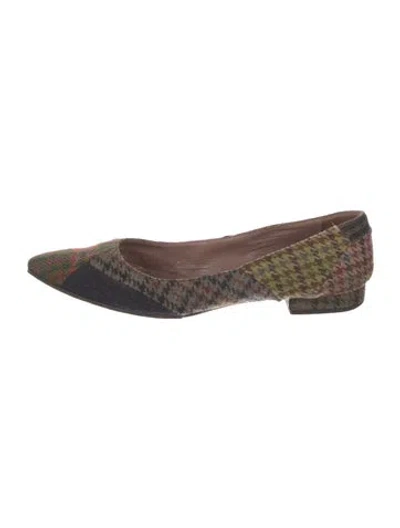 Pre-owned Miu Miu Tweed Printed Flats In Blue