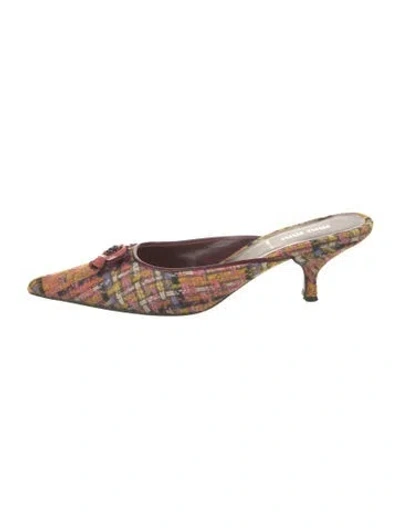 Pre-owned Miu Miu Tweed Tweed Pattern Mules In Pink