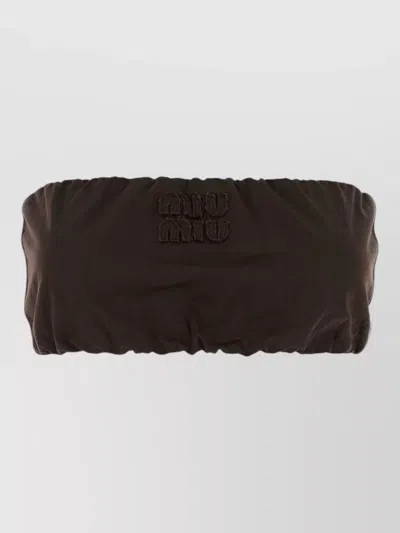 Miu Miu Twill Bandeau Top Featuring Elastic Band In Brown