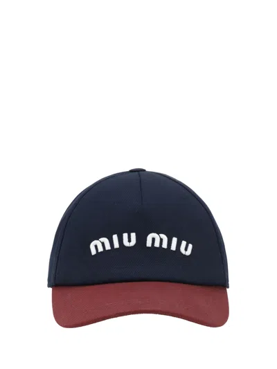 Miu Miu Two-tone Baseball Hat In Blu/bordeaux